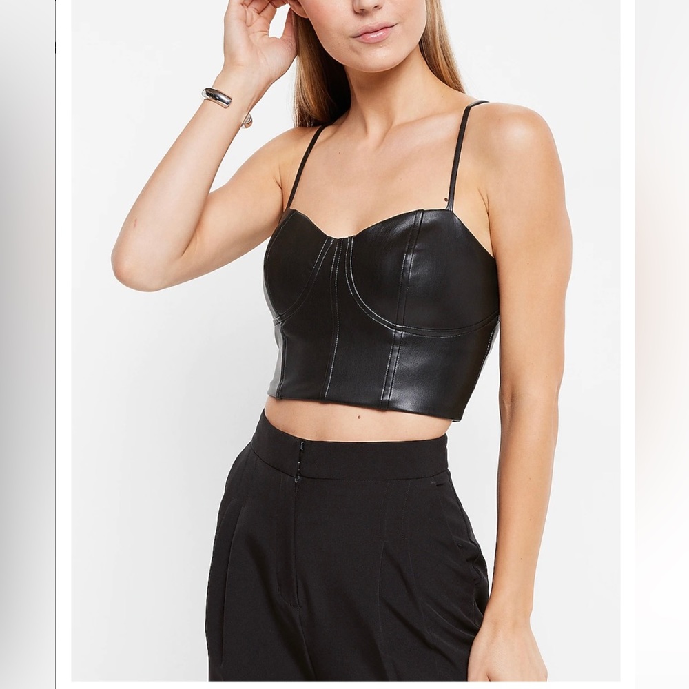 NWT Express Body Contour Faux Leather Corset Cropped Top Size XL